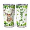 Hyturtle Personalized Gifts Reindeer Lover - With Lucky Four Leaf Clover Custom Name Coffee Tumbler Cup Stainless Steel 20oz, Animal Lover Gifts For Women, Girl On Birthday, St Patricks Day view 1