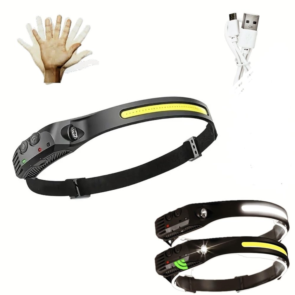 KOZY Zone Rechargeable Head Lamp LED  1000 Lumen 10W | 270 Wide Beam, Motion Sensor, IPX6 Waterproof, 3 Modes, USB Head Flashlight for Camping and Hiking  Head Lights for Forehead, Adults & Kids