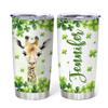 Hyturtle Personalized Gifts Giraffe Lover - With Lucky Four Leaf Clover Custom Name Coffee Tumbler Cup Stainless Steel 20oz, Animal Lover Gifts For Women, Girl On Birthday, St Patricks Day view 1
