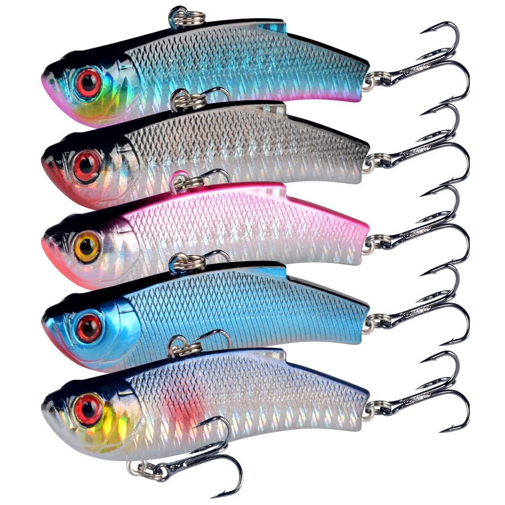 KTGCOZS Pack of 5 Crankbaits 2.75" 3/4oz VIB Fishing Lures Hooks Bass Tackle Hard Bait Wobbler