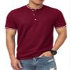 OYOZONE Men's Fashion Polo Shirts Pique Henley Collarless Shirts, Short Sleeve, Performance, Slim Fit, Cotton, Wine Red, X-Large view 1