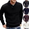 xoxingysm Mens Shawl Collar Pullover Sweater Casual Cable Knit Turtleneck Sweaters Stylish Solid Retro Winter Underwear Top Black view 3