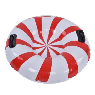 Tyenaza Round Winter Snow Tube, Adult PVC Inflatable Skiing Ring with 2 Handles for Outdoor Snowboarding Red White