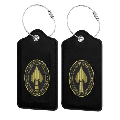 United States Special Operations Command Leather Baggage Bag Luggage Tags with Privacy Cover and Stainless Steel Loop