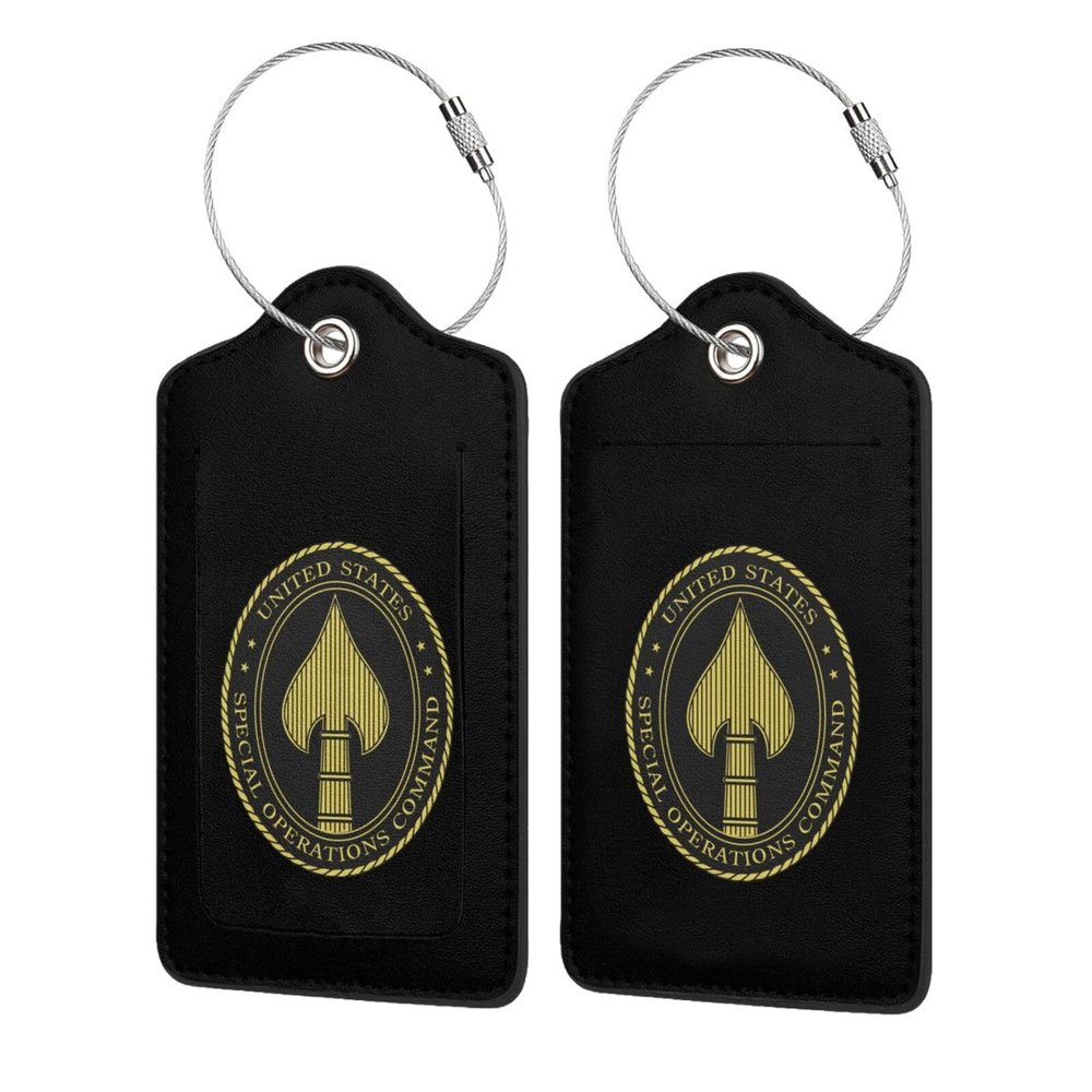 United States Special Operations Command Leather Baggage Bag Luggage Tags with Privacy Cover and Stainless Steel Loop