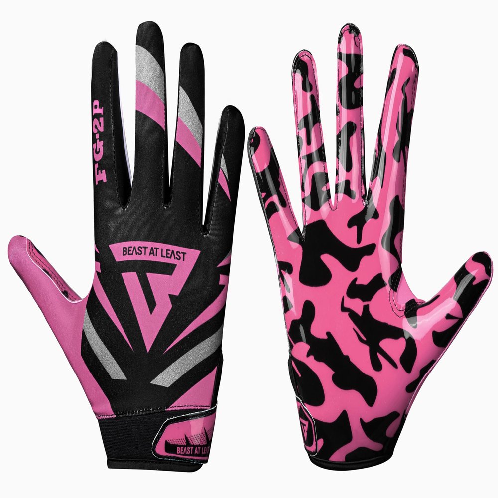 Beast AT Least Youth Football Gloves, Sticky Wide Receiver for Kids & Adults, Flag Football Gloves with Enhanced Silicone Grip for Men Women, (Pink, Youth M/Adult XS)