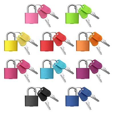Hlsicnalm 10 Pack Suitcase Locks Easy Carrying with Keys,Multicolor Small Luggage Padlocks Metal Padlocks for School Gym Classroom Matching Game