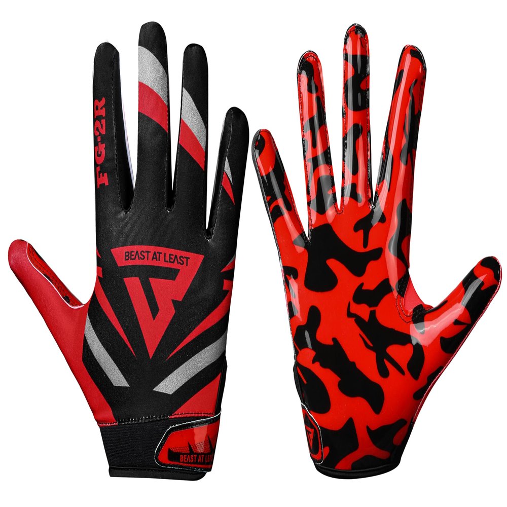 Beast AT Least Youth Football Gloves, Sticky Wide Receiver for Kids & Adults, Flag Football Gloves with Enhanced Silicone Grip for Men Women, (Red, Adult L)