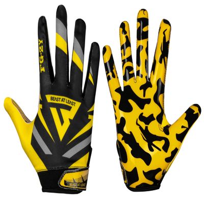 Beast AT Least Youth Football Gloves, Sticky Wide Receiver Gloves for Kids & Adults, Enhanced Silicone Grip for Flag Football Men Women (Yellow, Adult L)