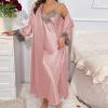 Women Silk Satin Robe Set 2 Piece Long Pajamas Sets Lace Cami Nightgown Silky Robes Nightwear Set Casual Loungewear Pjs Pink view 2