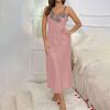Women Silk Satin Robe Set 2 Piece Long Pajamas Sets Lace Cami Nightgown Silky Robes Nightwear Set Casual Loungewear Pjs Pink view 3