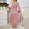 Women Silk Satin Robe Set 2 Piece Long Pajamas Sets Lace Cami Nightgown Silky Robes Nightwear Set Casual Loungewear Pjs Pink view 4
