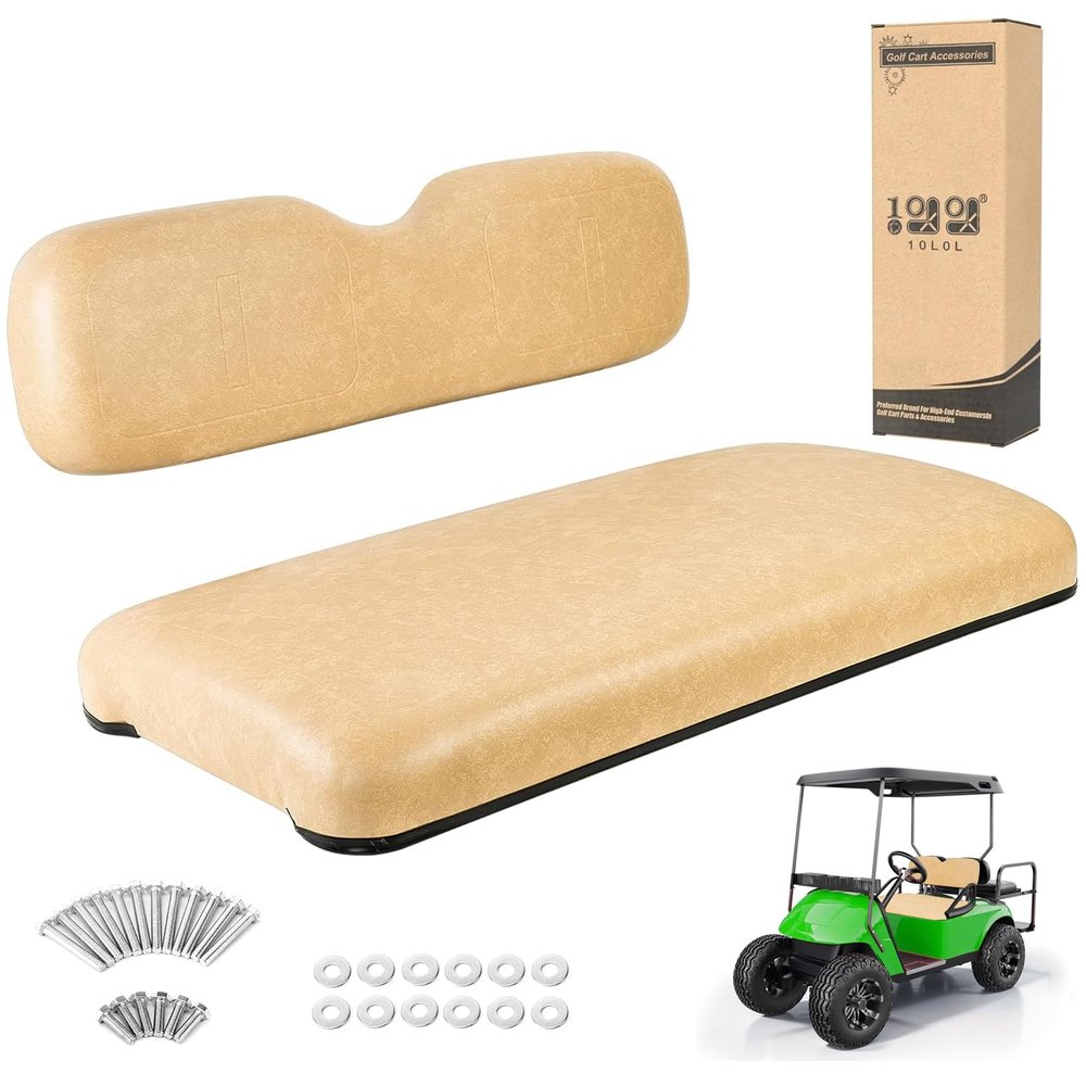 10L0L Golf Cart Front Seat Assembly for EZGO TXT (1994-2013) - Factory Style Direct Replacement with Premium Leather Cushions, Comfortable Backrest & Bottom Seat Kit (Black/Buff)