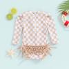 MAYUMMPY Toddler Baby Girls Bikini Beach Swimwear Zipper Swimsuit UPF 50+ Rash Guard One Piece Long Sleeve Bathing Suit (US, Age, 3 Years, 4 Years, Checkerboard Print Khaiki) view 3