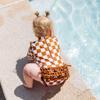 MAYUMMPY Toddler Baby Girls Bikini Beach Swimwear Zipper Swimsuit UPF 50+ Rash Guard One Piece Long Sleeve Bathing Suit (US, Age, 12 Months, 18 Months, Checkerboard Print Russet) view 2