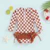 MAYUMMPY Toddler Baby Girls Bikini Beach Swimwear Zipper Swimsuit UPF 50+ Rash Guard One Piece Long Sleeve Bathing Suit (US, Age, 12 Months, 18 Months, Checkerboard Print Russet) view 3