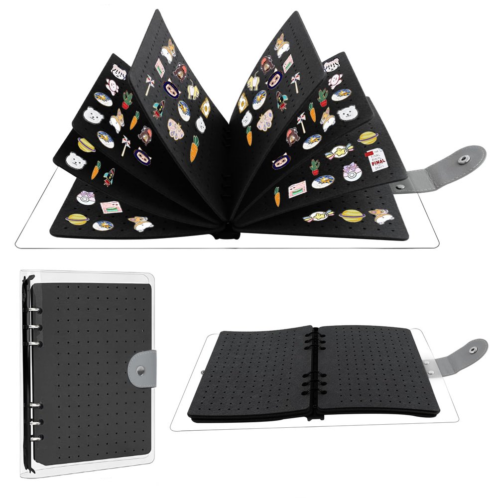 350 Pin Enamel Pin Display Binder, Clear PVC Cover Enamel Display Book Easy to Display and Trade Pins Enamel Pin Display Bag Holder for Pin Enthusiast 9.2inx6.7in (Black)