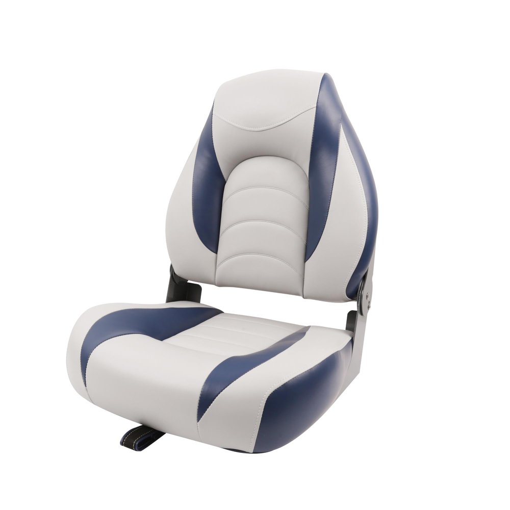 Deckpro Deluxe High Back Boat Seat, Fold-Down Fishing Boat Seat Grey/Blue