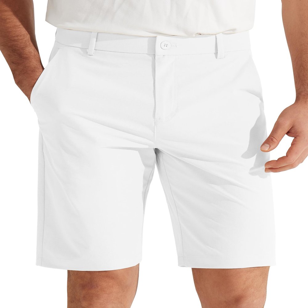 Libin Men's Golf Shorts 9" Work Dress Shorts Casual Flat Front Hybrid Short Lightweight Quick Dry Water Resistant, White, Size 33