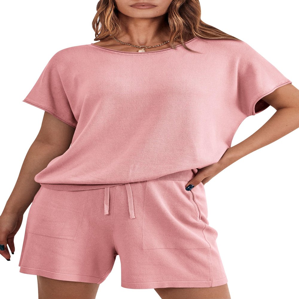 PRETTYGARDEN Two Piece For Women 2026 Spring Trendy Fashion Shorts And Tops Knitted Lounge Sets Summer Outfit Vacation Clothes (Light Pink,L)