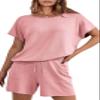 PRETTYGARDEN Two Piece For Women 2026 Spring Trendy Fashion Shorts And Tops Knitted Lounge Sets Summer Outfit Vacation Clothes (Light Pink,L) view 1