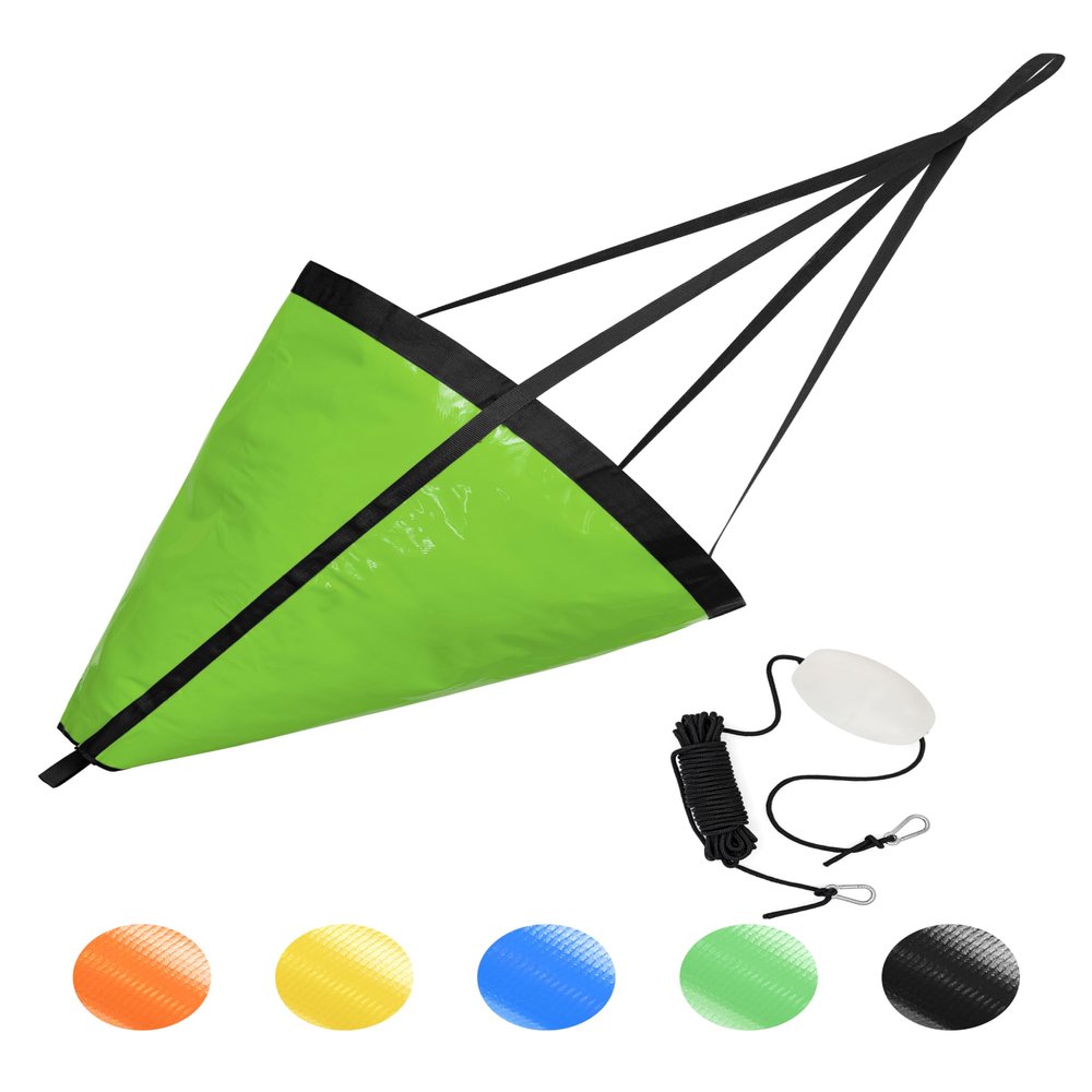 BLUEWING 32" Drift Sock Sea Anchors with Buoy Ball Float Leash 840D Nylon Parachute Fishing Drogue for Marine/Jet Ski/Sail Boat Green