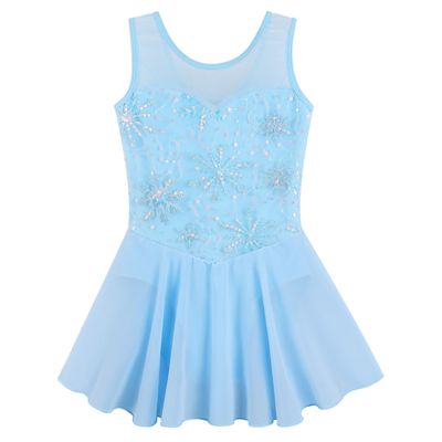 BAOHULU Girl's Ballet Dance Leotards Tutu Skirted Dress Ballerina Dancewear B236_BlueSnowflake_L