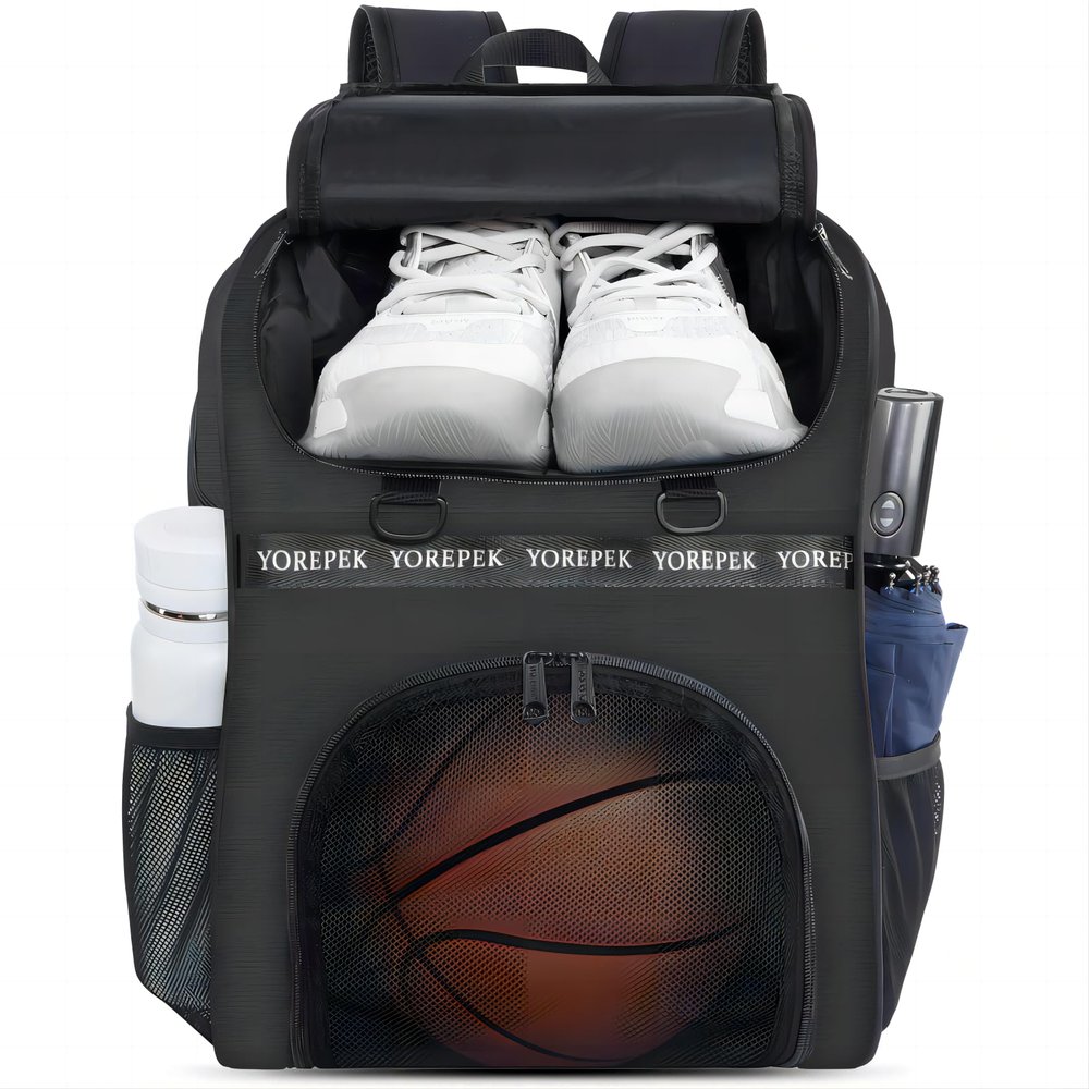 YOREPEK Basketball Bag, Large Basketball Backpack with Shoe Compartment and Ball Holder for daughter son, Water Resistant for Sport Training Equipment Fits Volleyball Gym Black