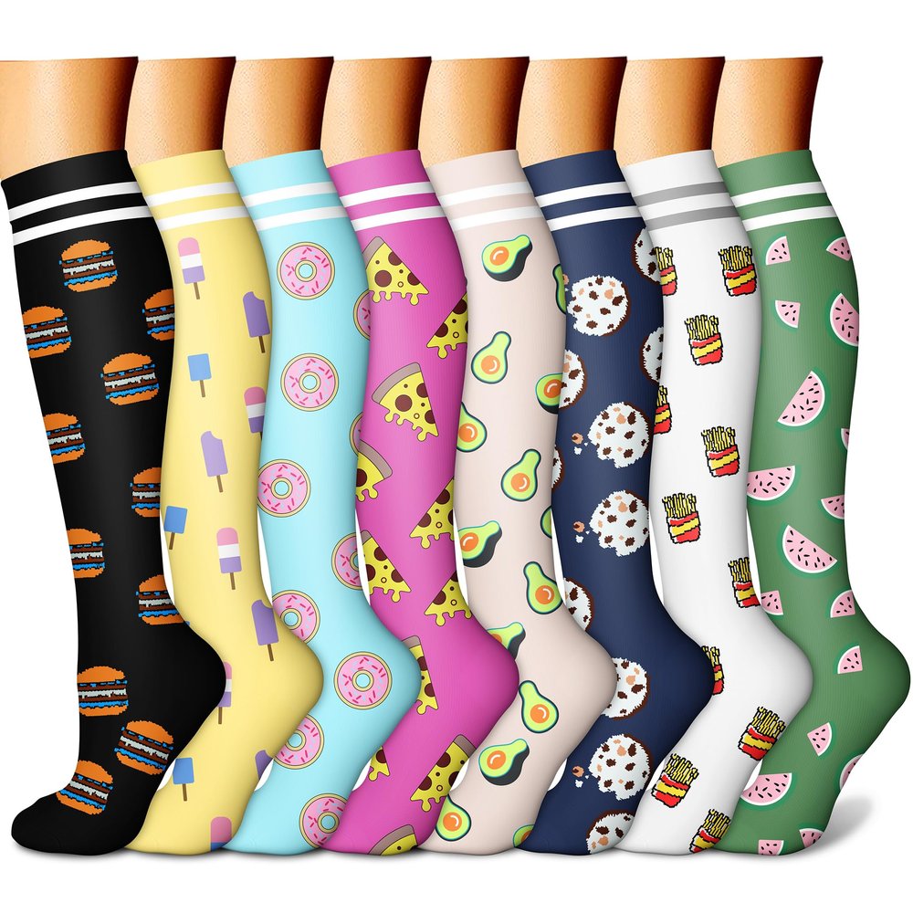 CHARMKING Compression Socks for Women & Men (8 Pairs) 15-20 mmHg Graduated Copper Support Socks are Best for Pregnant, Nurses - Boost Performance, Circulation, Knee High & Wide Calf (S/M, Multi 54)