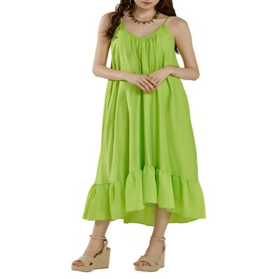 noflik Women's Waterfall Gatered Ruffle Low Back Maxi Dress(Lime, XXL)