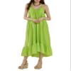 noflik Women's Waterfall Gatered Ruffle Low Back Maxi Dress(Lime, XXL) view 1
