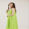 noflik Women's Waterfall Gatered Ruffle Low Back Maxi Dress(Lime, XXL) view 3