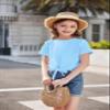 Arshiner Blue Crop Top with Tie Knot Front - Casual Girls Ruffle Shirt Loose Round Neck Tee view 3