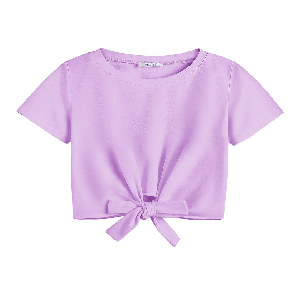 Arshiner Kids Tee Shirts Casual Crewneck Tops Cute Summer Shirts for Girls Purple