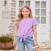 Arshiner Kids Tee Shirts Casual Crewneck Tops Cute Summer Shirts for Girls Purple view 4