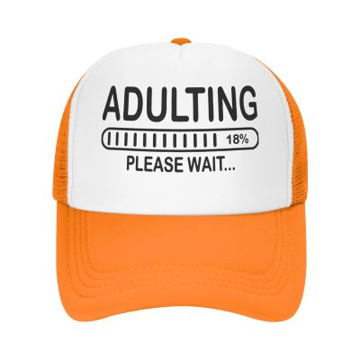 Adulting Please Wait Hat Baseball Cap Fashion Cool Summer Sun Mesh Trucker Cap Adjustable Orange