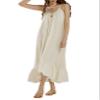 noflik Women's Waterfall Gatered Ruffle Low Back Maxi Dress(Cream, L) view 1