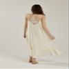 noflik Women's Waterfall Gatered Ruffle Low Back Maxi Dress(Cream, L) view 3