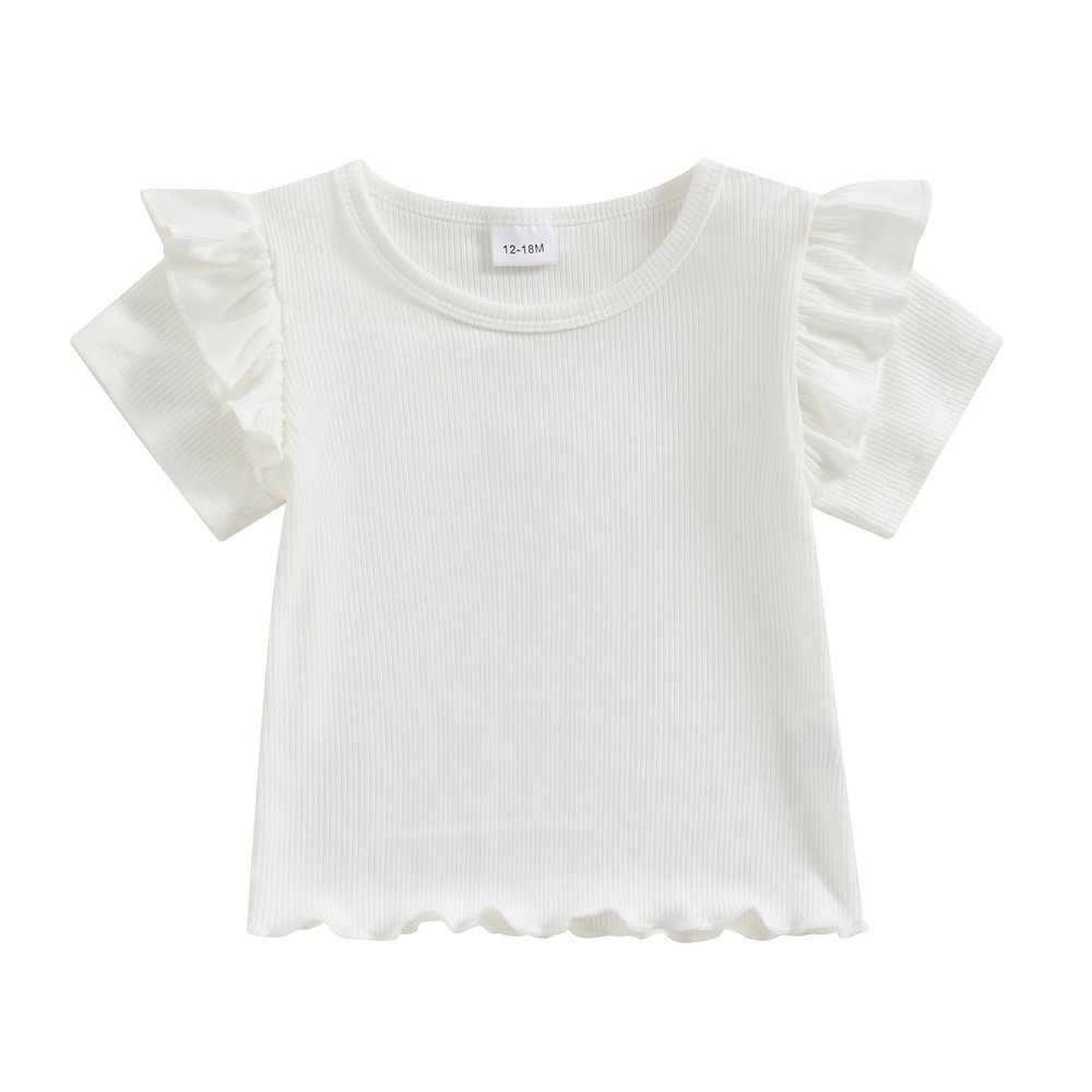 Baby Girls Short Sleeve T-Shirt Tee Ruffled Fly Sleeve Solid Basic Tops Infant Little Kids Outfit Casual Clothes (White 1, 4-5 Years)