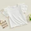 Baby Girls Short Sleeve T-Shirt Tee Ruffled Fly Sleeve Solid Basic Tops Infant Little Kids Outfit Casual Clothes (White 1, 4-5 Years) view 2