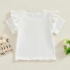 Baby Girls Short Sleeve T-Shirt Tee Ruffled Fly Sleeve Solid Basic Tops Infant Little Kids Outfit Casual Clothes (White 1, 4-5 Years) view 3