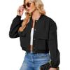 Zando Black Cropped Jacket Women - Black Bomber Jacket Women Short Button Down Womens Jackets for Womens with Pockets Long Sleeve Baseball Varsity Jackets for Daily Work Outdoor Travel Parties XL view 1
