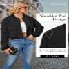 Zando Black Cropped Jacket Women - Black Bomber Jacket Women Short Button Down Womens Jackets for Womens with Pockets Long Sleeve Baseball Varsity Jackets for Daily Work Outdoor Travel Parties XL view 4