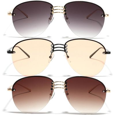 Vintage Rimless Alloy Pilot Sunglasses for Women 2024 Gradient Sun Glasses Female Metal Oval Shades Black Brown (3pcs-gray&orange&brown)