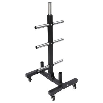 Olympic Weight Plate Tree and Vertical bar Holder, Commercial Dumbbell Rack with Locable Wheels, Weight Plate Rack Tree, Vertical Storage Tree for Home Gym