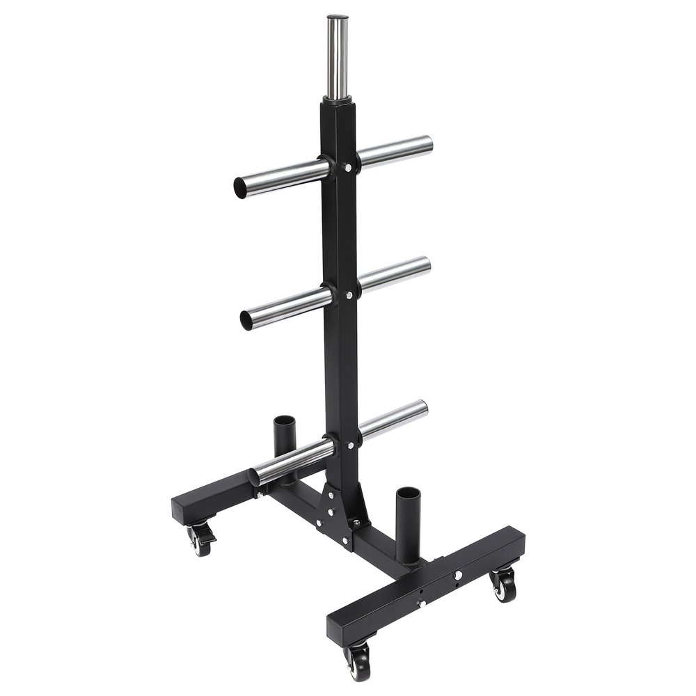 Olympic Weight Plate Tree and Vertical bar Holder, Commercial Dumbbell Rack with Locable Wheels, Weight Plate Rack Tree, Vertical Storage Tree for Home Gym