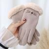 cegda Gloves Women's Winter Velvet Thickened Warm Cute Touch Screen Velvet Autumn and Winter Electric Vehicle Cold-Proof Riding Gloves Kitten Beige view 1