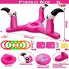 [ Bean Bag & Ring Toss ] Inflatable Flamingo Pool Toys Games Set 2-in-1 Floating Pool Rings Toss & Cornhole Summer Swimming Hawaii Luau Party Water Game for Adults Beach Backyard view 2