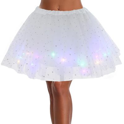 Auwoyss Vintage Light up Tutu Skirt Tulle Bubble Ballet Tutu Skirt Dance Costume Accessories for Women and Girls (Polyester, White-Child)