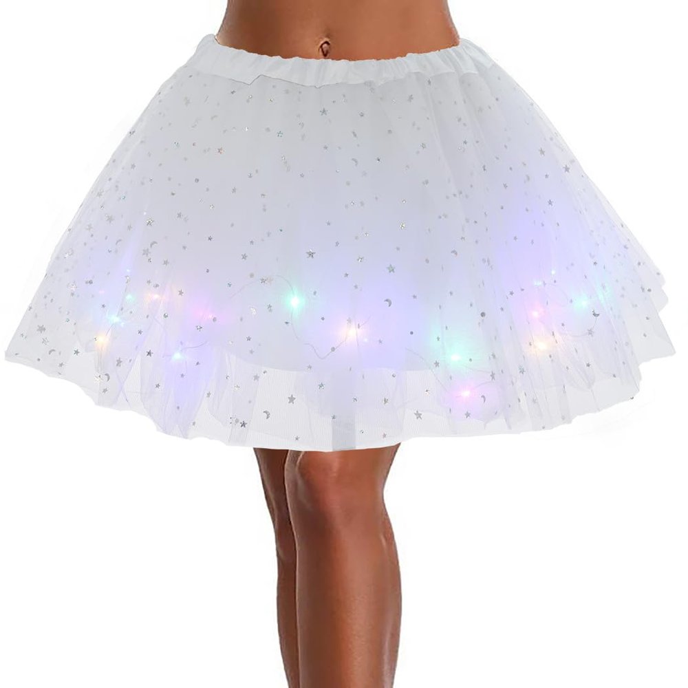 Auwoyss Vintage Light up Tutu Skirt Tulle Bubble Ballet Tutu Skirt Dance Costume Accessories for Women and Girls (Polyester, White-Child)
